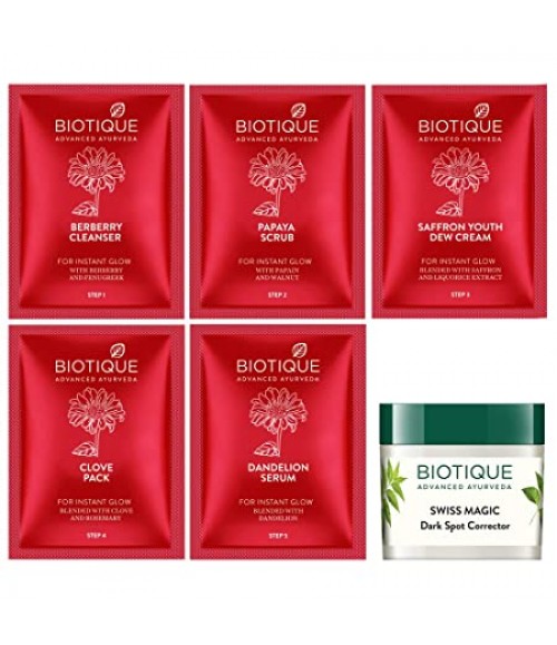Biotique Party Ready Insta Glow Facial kit Complete 6 Step Facial Kit, 65g